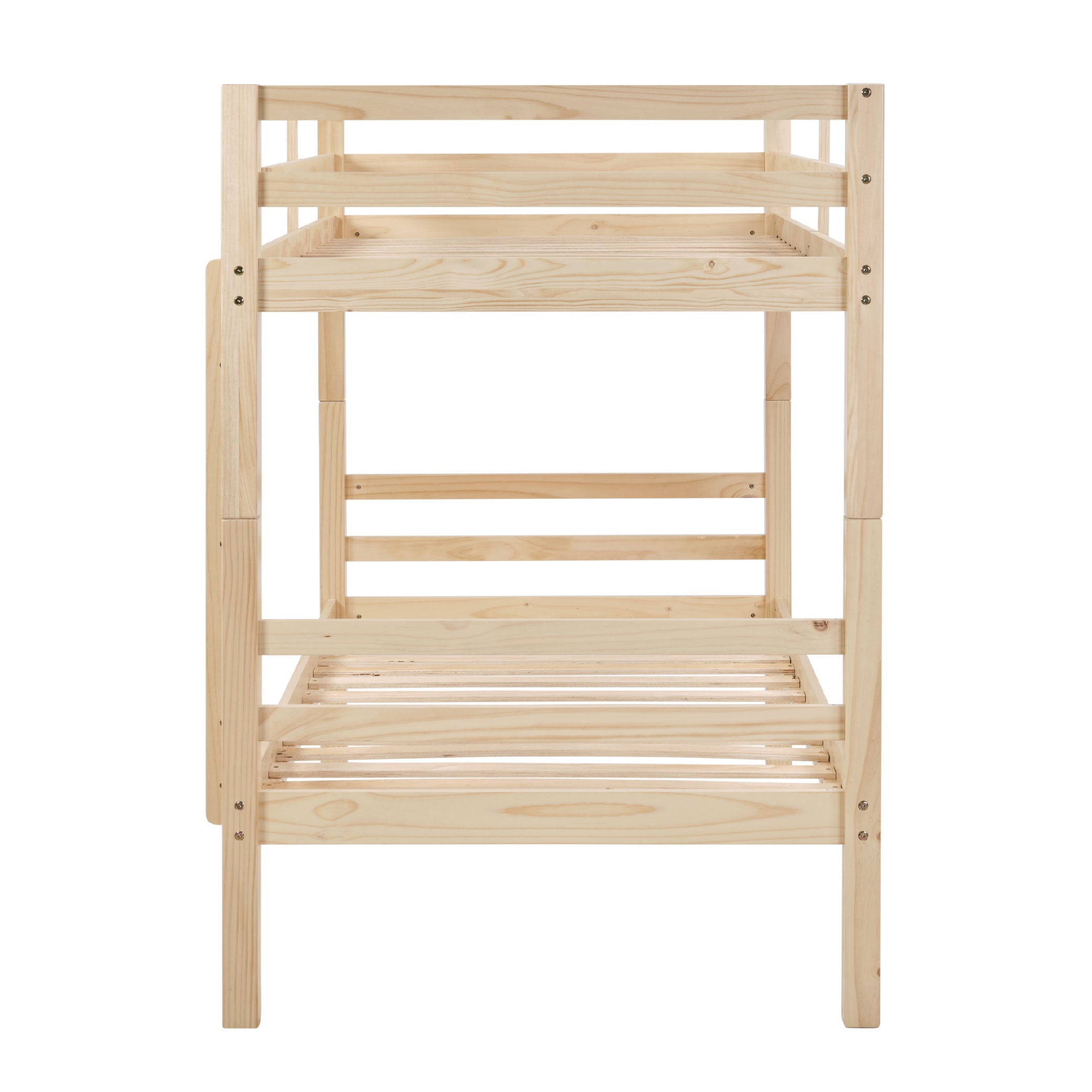 Twin Over Twin Bunk Bed With Thick Posts,Wooden Bunk Bed With High Guardrail And Ladder For Kids, Teens, Dorm Rooms, And Guest Rooms,No Box Spring Needed,Natural_voghion.com